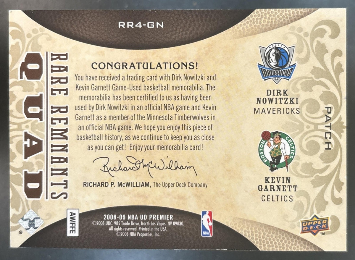 2008-09 UD Premier Kevin Garnett Dirk Nowitzki Rare Remnants Quad Patch UD /10