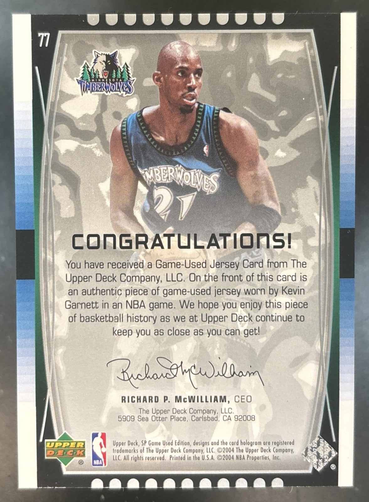 2004-05 SP Game Used Kevin Garnett #77 MEM Minnesota