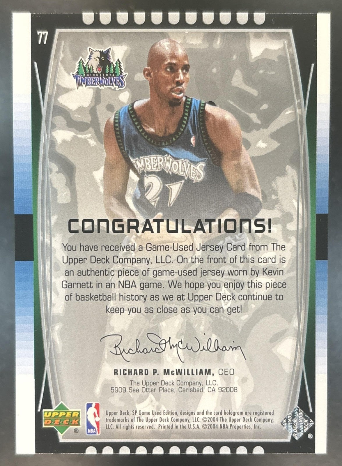 2004-05 SP Game Used Kevin Garnett MEM Minnesota Timberwolves