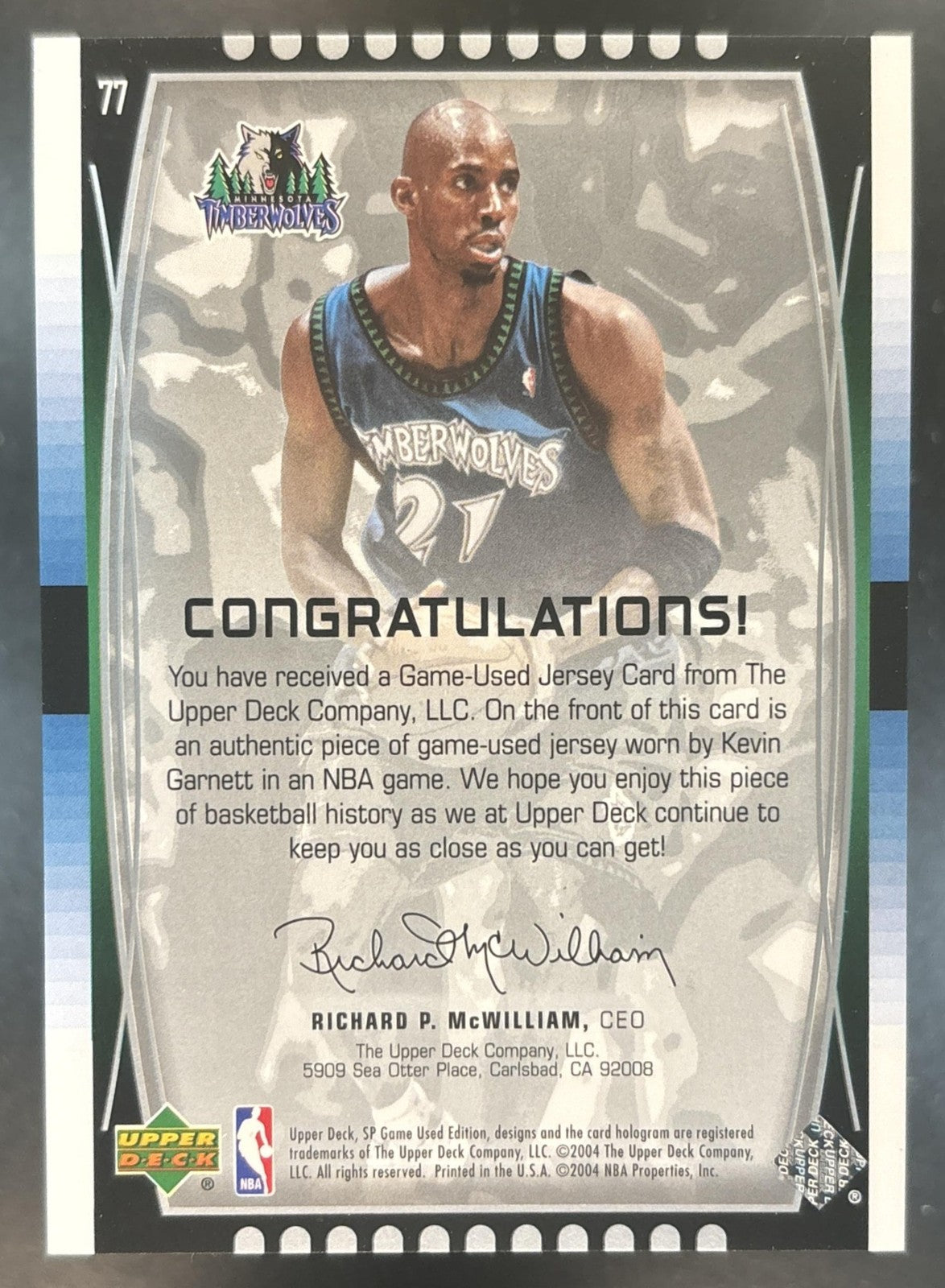 2004-05 SP Game Used Kevin Garnett MEM Minnesota Timberwolve
