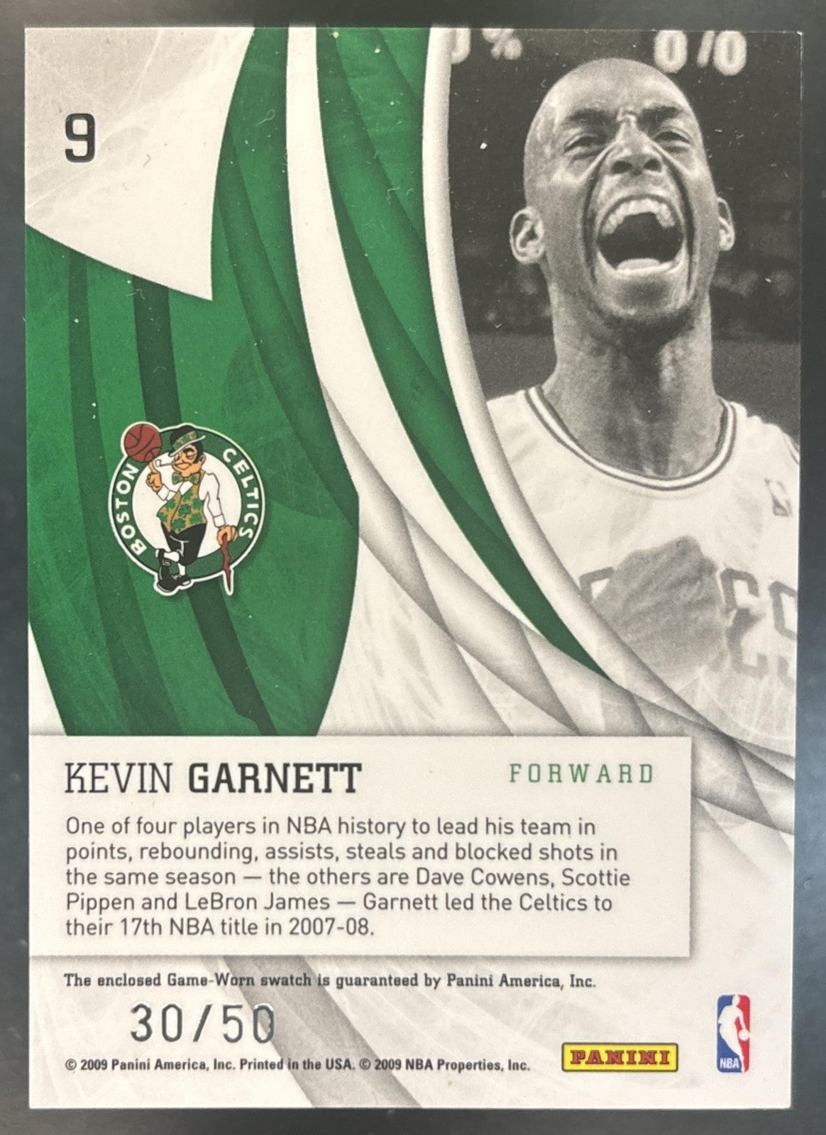 2009-10 Panini Donruss Elite Kevin Garnett In the Zone Jerseys /50 Celtics