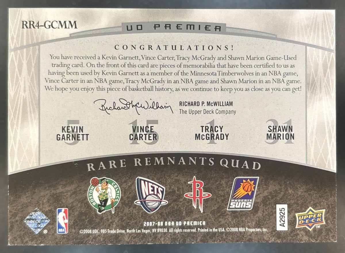 2007-08 UD Premier Kevin Garnett Vince Carter Tracy McGrady Marion 4 Patch /50