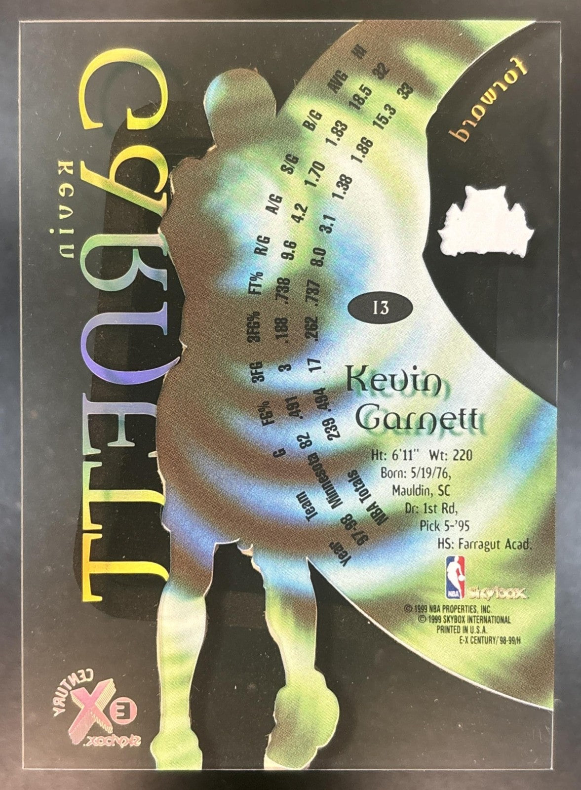 1998-99 Skybox x E-X Century Kevin Garnett #13 Minnesota Timberwolves
