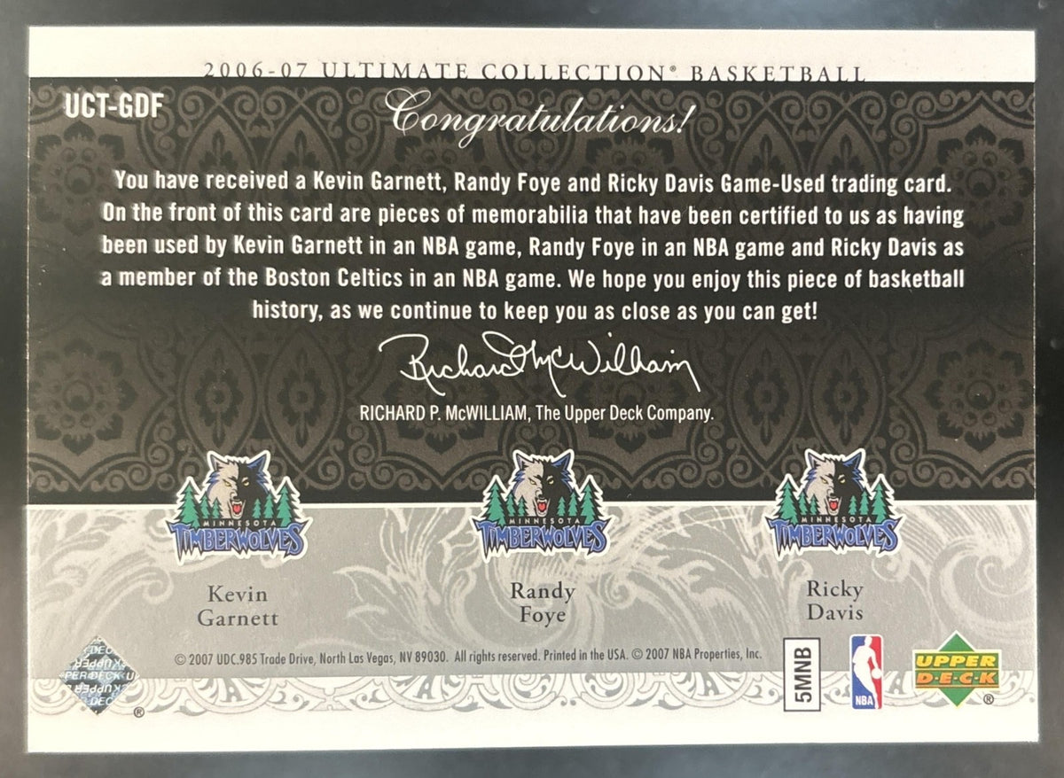 2006-07 UD Ultimate Collection Kevin Garnett Ricky Davis Randy Foye 3 Patch /25