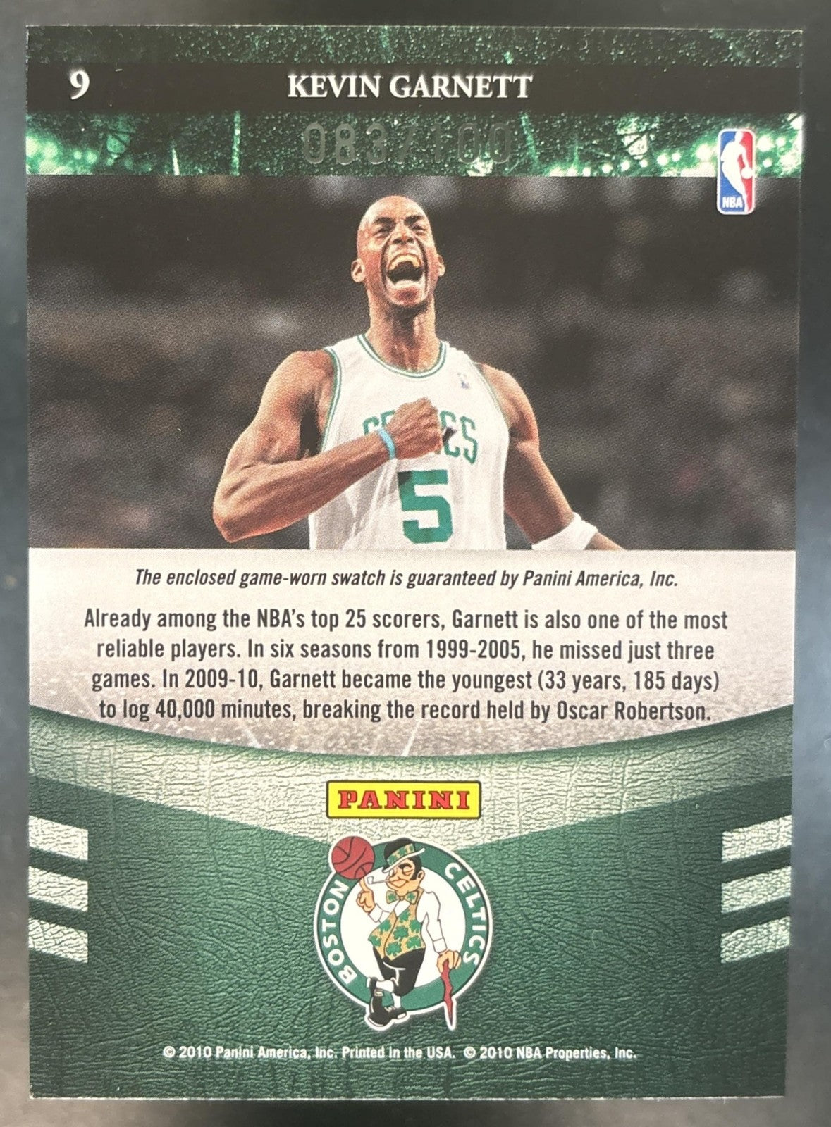 2009-10 Panini Absolute Memorabilia Kevin Garnett Hoopla /100 #9 MEM Celtics