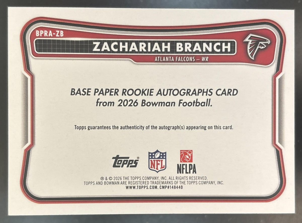2026 Bowman Zachariah Branch Auto Gold /50 RC Atlanta Falcons