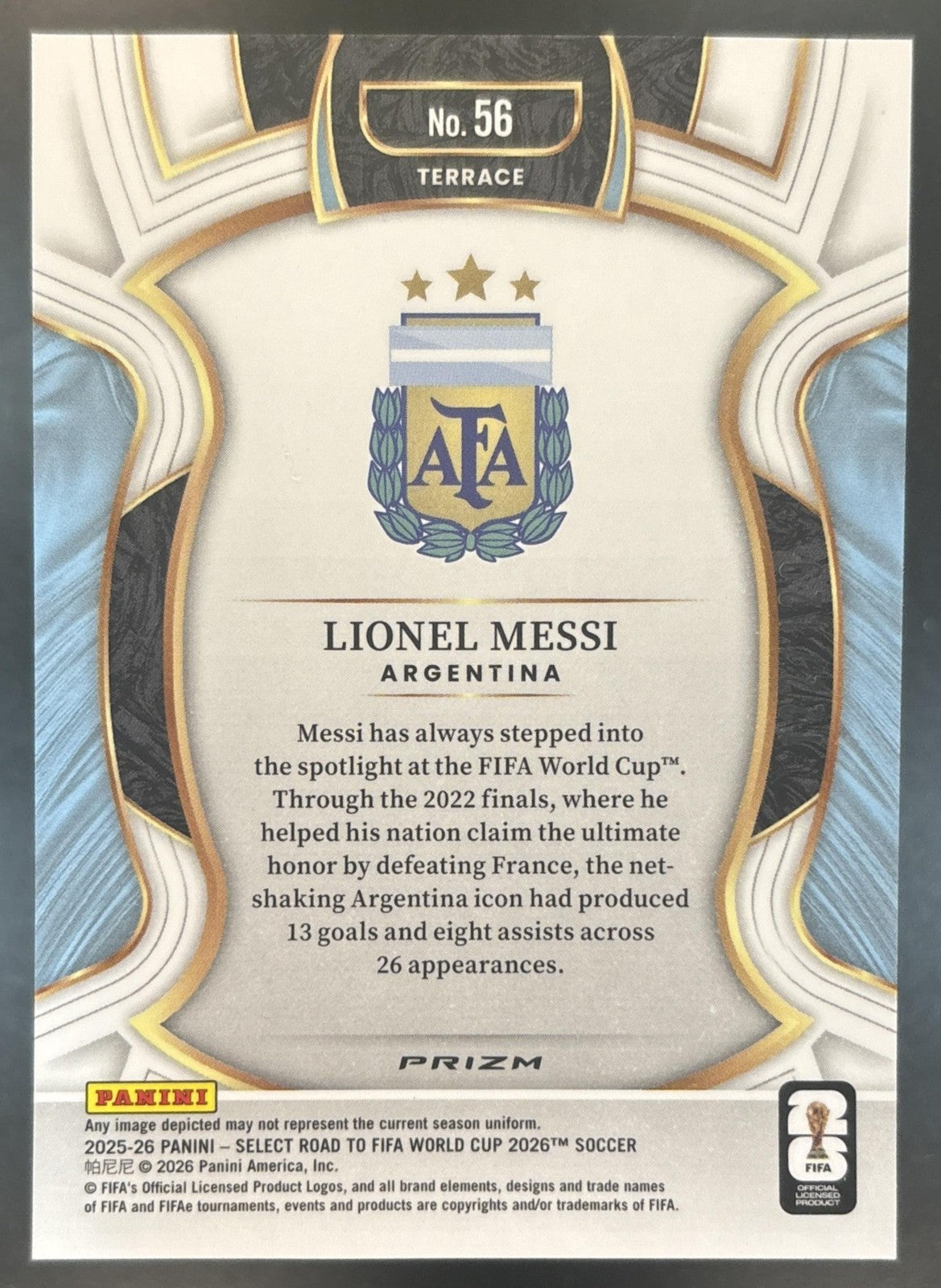 2025-26 Panini Select Road to FIFA World Cup Lionel Messi Ice /129 #56 Argentina