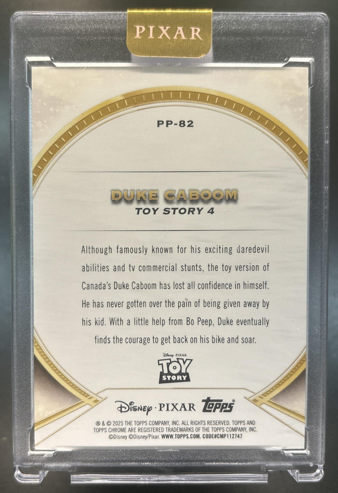 2025 Topps Chrome Pixar Gold Duke Caboom Perfection Encased Black /10 #PP-82