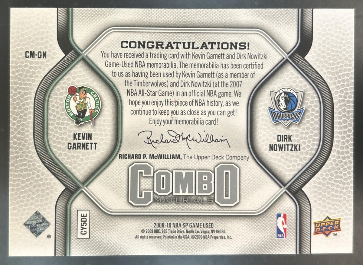 2009-10 SP Game Used Kevin Garnett Dirk Nowitzki Combo Materials /499 #CM-GN MEM