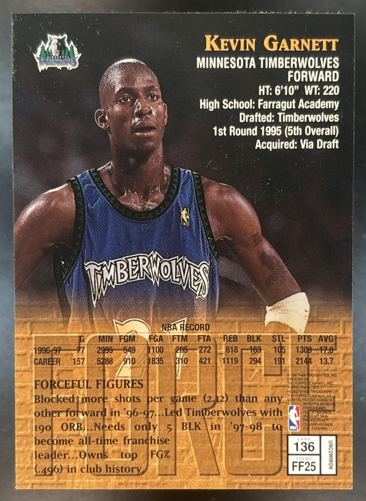 1997-98 Topps Finest Kevin Garnett #136 Silver Minnesota Timberwolves