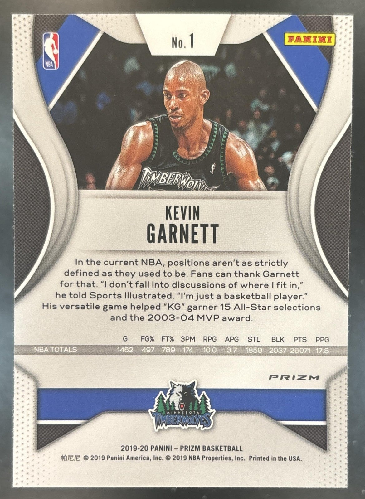 2019-20 Panini Prizm Kevin Garnett Prizms Green #1 Minnesota Timberwolves