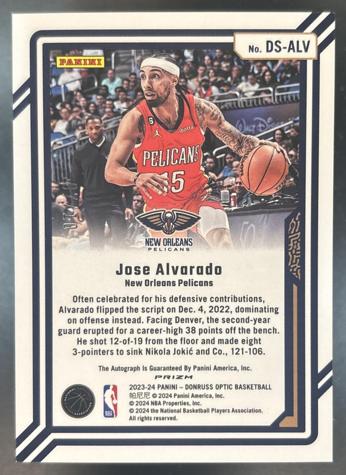 2023-24 Donruss Optic Jose Alvarado Dominators Signatures Gold /10 Auto Pelicans