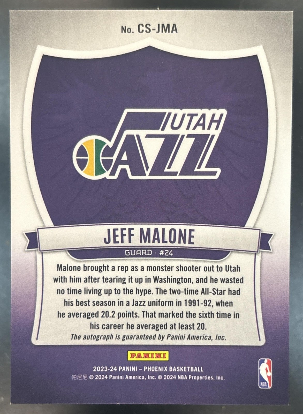 2023-24 Panini Phoenix Jeff Malone Crusade Signatures #CS-JMA Auto Utah Jazz