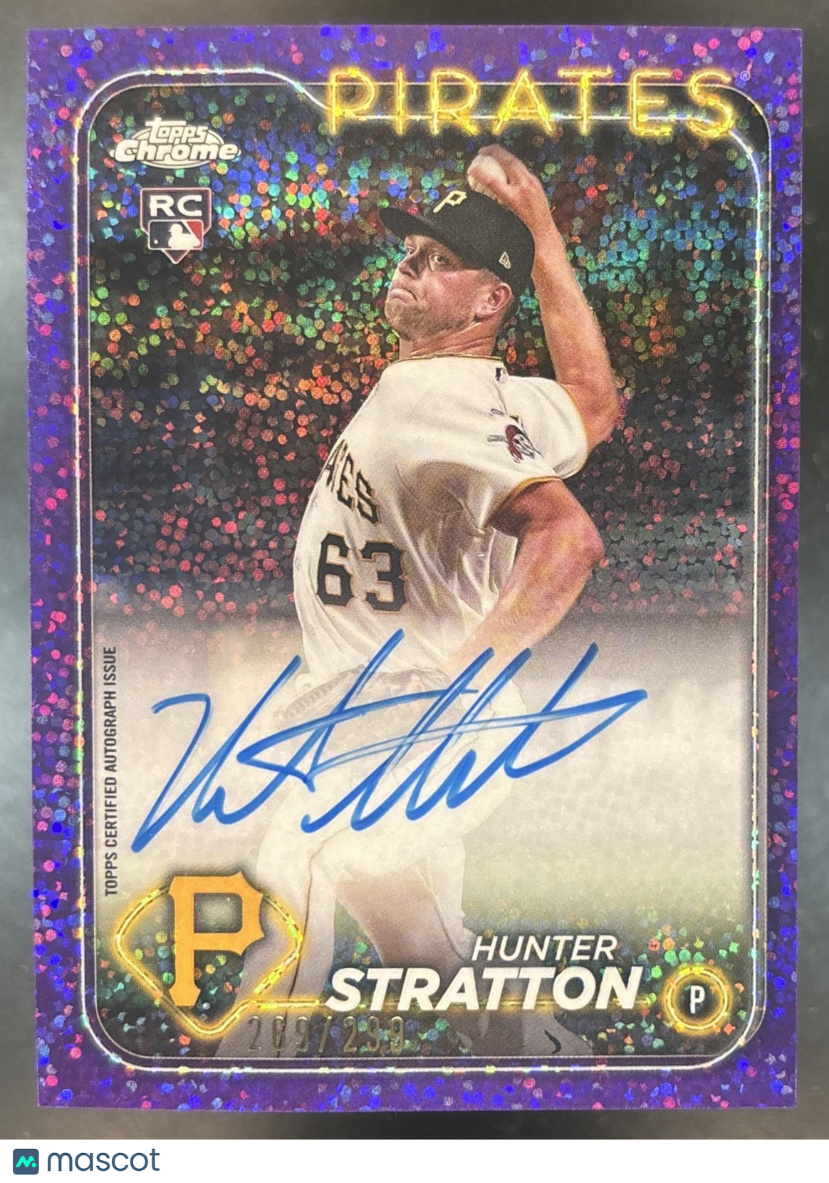 2024 Topps Chrome Hunter Stratton Auto Purple Speckle /299 RC Pittsburgh Pirates