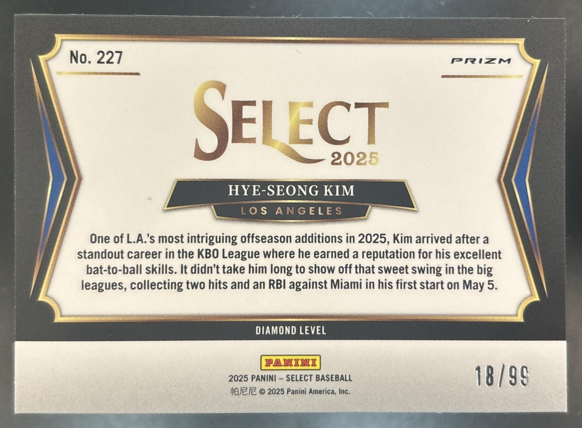 2025 Panini Select Hye-Seong Kim Blue Pulsar /99 #227 RC Los Angeles Dodgers