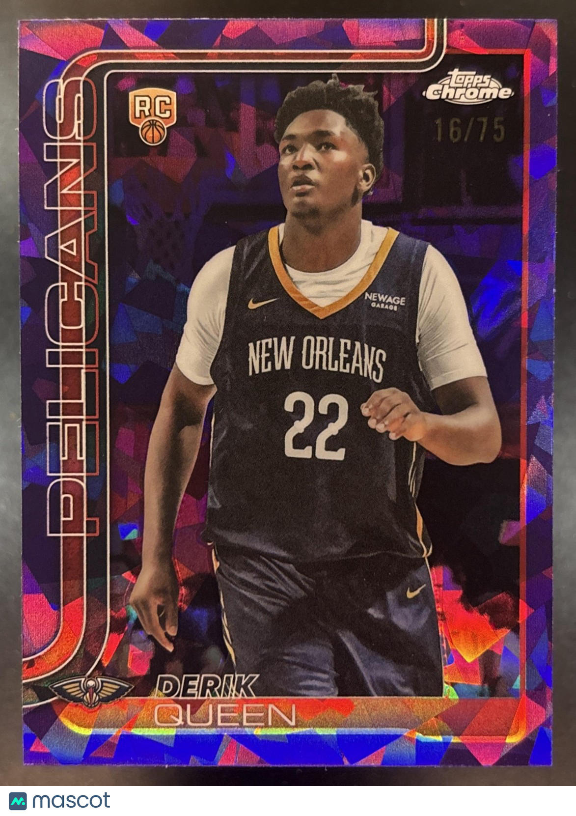 2025-26 Topps Chrome Sapphire Derik Queen Purple /75 #263 RC Pelicans