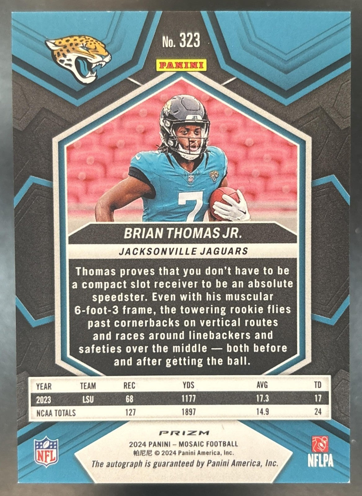 2024 Panini Mosaic Brian Thomas Jr. WHITE Auto #323 RC Jaguars
