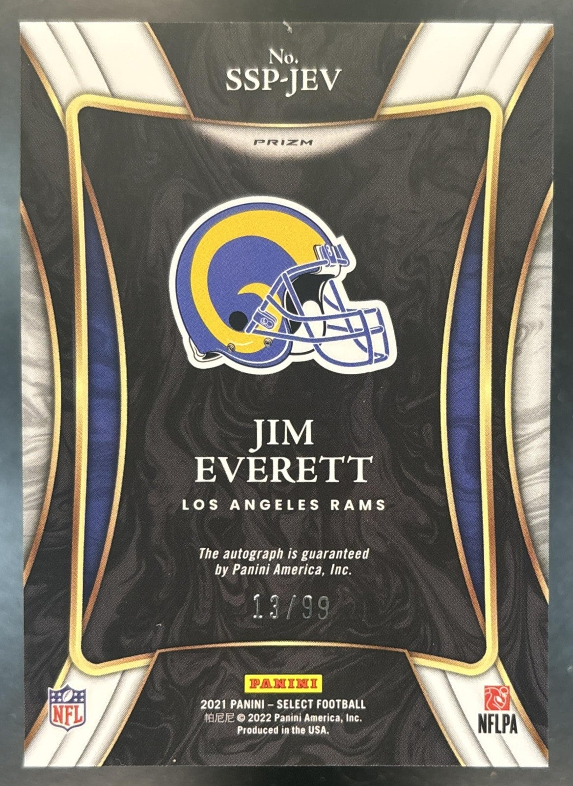 2021 Panini Select Jim Everett Signatures Blue /99 Auto Los Angeles Rams