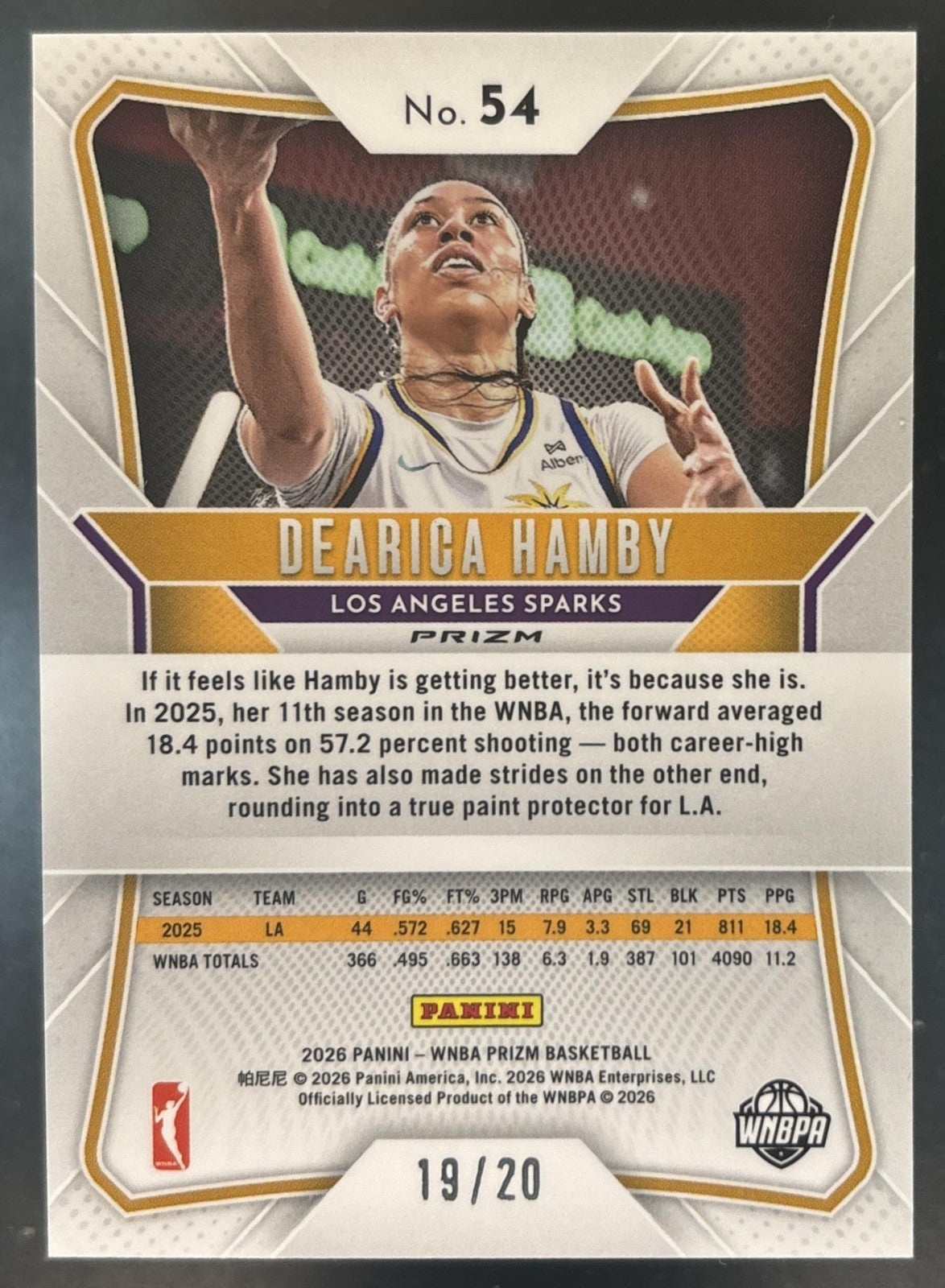 2026 Panini Prizm WNBA Dearica Hamby Cherry Blossom FOTL /20 #54 Los Angeles