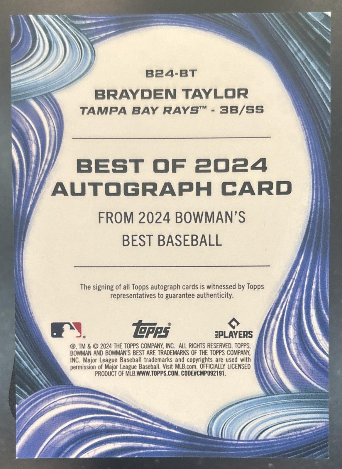2024 Bowman's Best Brayden Taylor Best of Auto #B24-BT Tampa Bay Rays