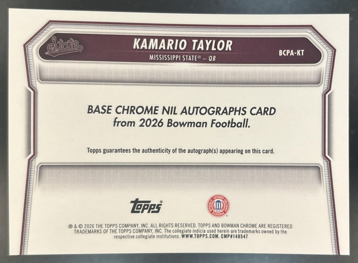 2026 Bowman Kamario Taylor Chrome Auto Mojo 1st Prospect Bulldogs