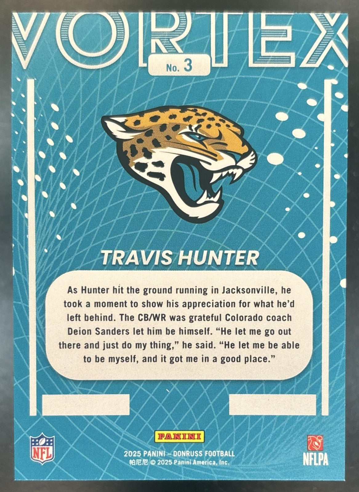 2025 Panini Donruss Travis Hunter Vortex #3 RC Jacksonville Jaguars
