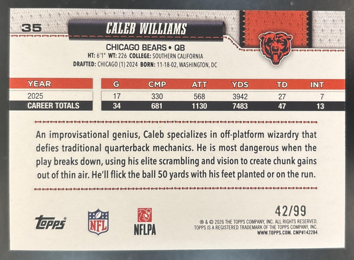 2026 Topps Caleb Williams Green Rainbow Foil /99 #35 Chicago Bears