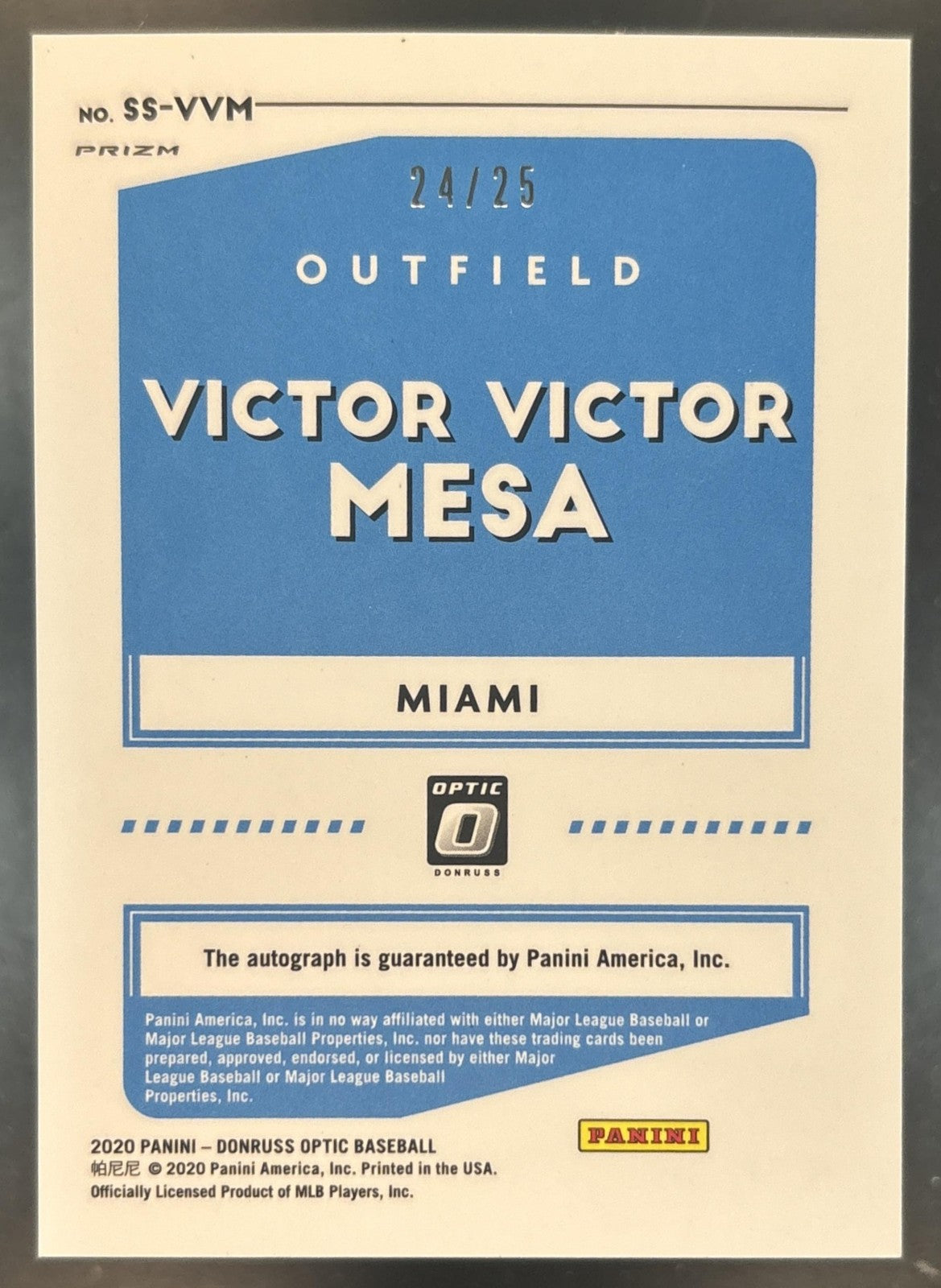 2020 Donruss Optic Victor Mesa Signature Series Pandora Purple /25 Auto Marlins