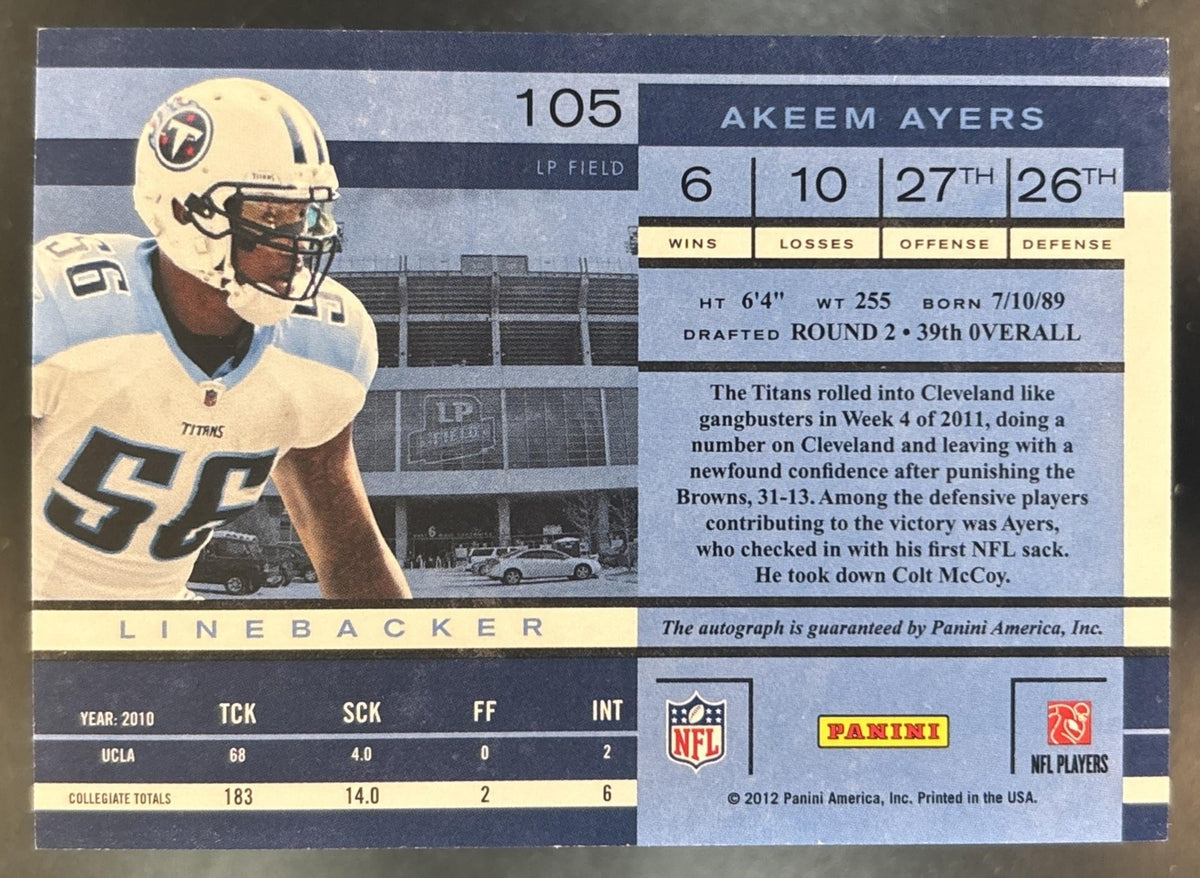 2011 Panini Playoff Contenders Akeem Ayers #105 RC Auto Tennessee Titans