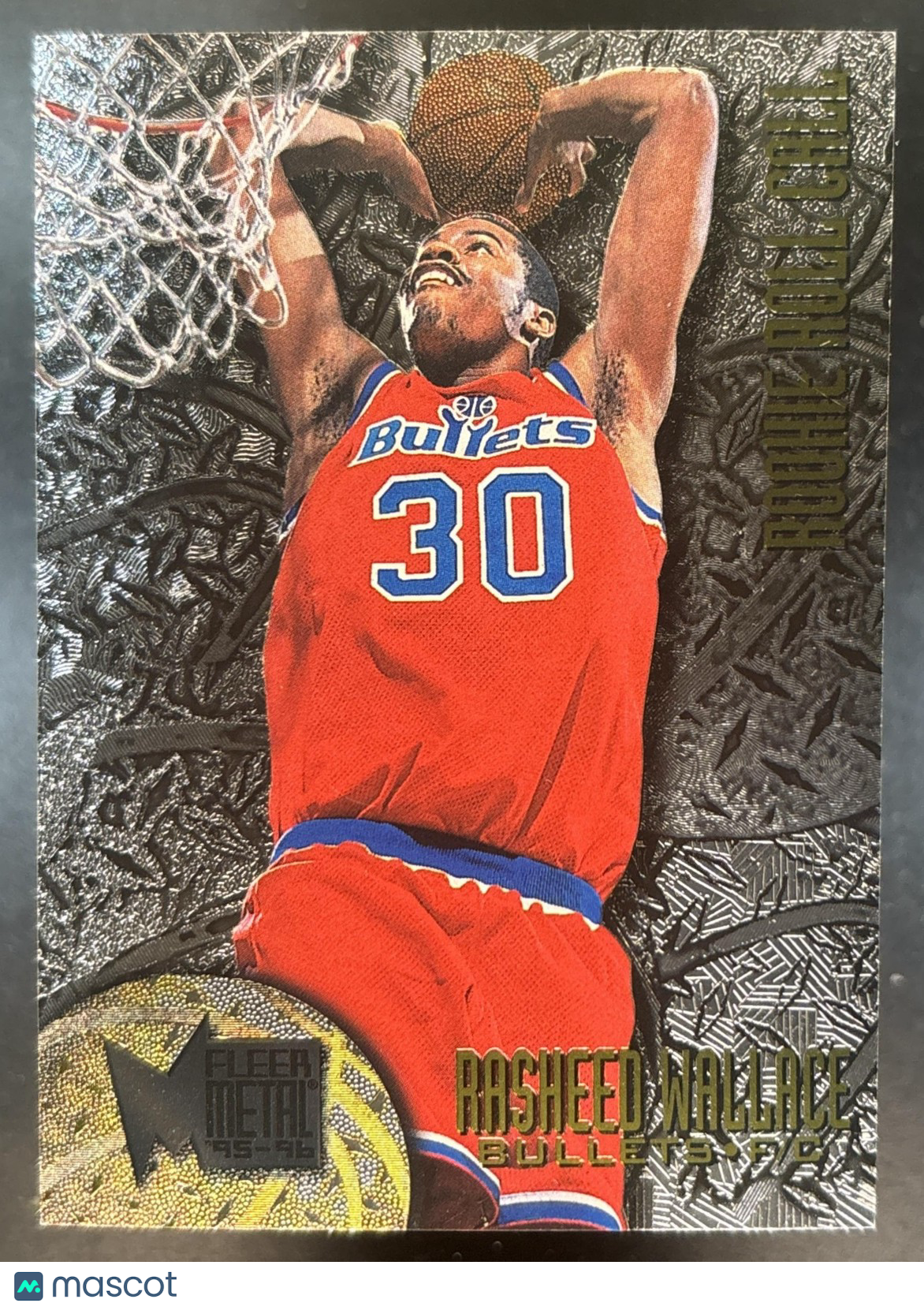 1995-96 Fleer Metal Rasheed Wallace Rookie Roll Call #R-10 RC Washington Bullets