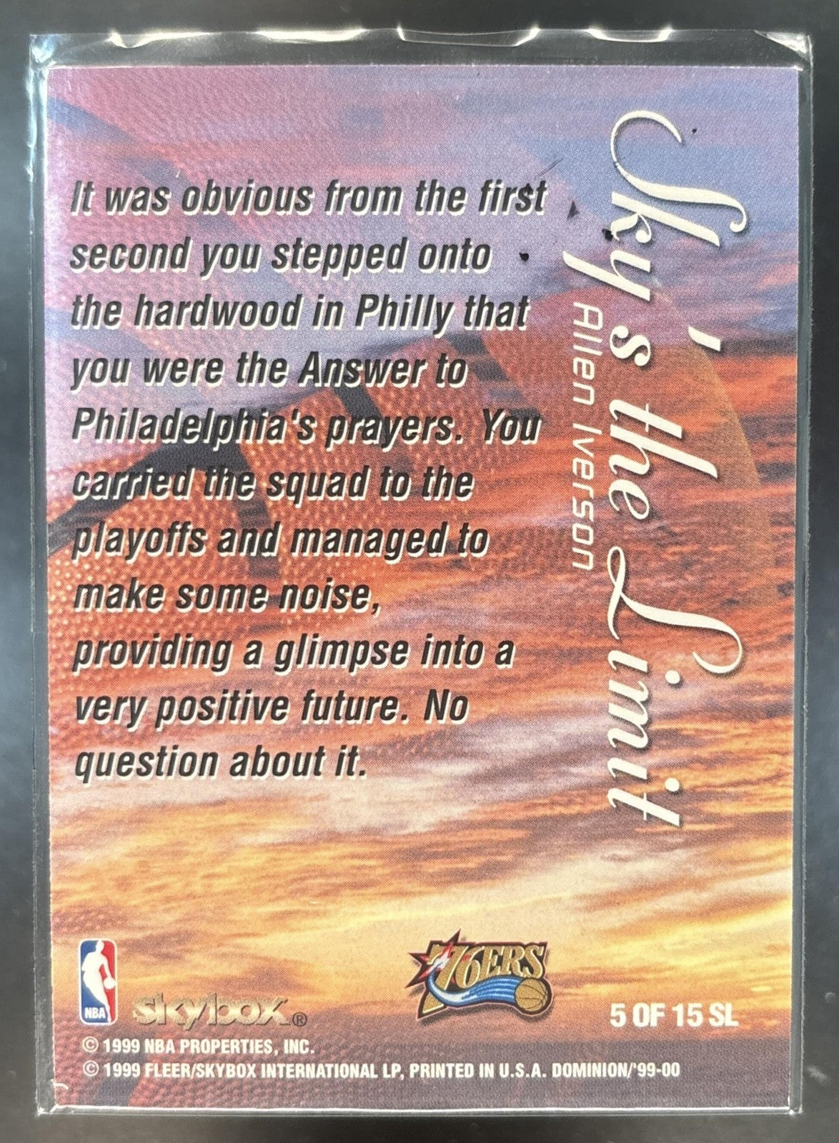 1999-00 Skybox Dominion Allen Iverson Sky's the Limit #5 SL Philadelphia 76ers