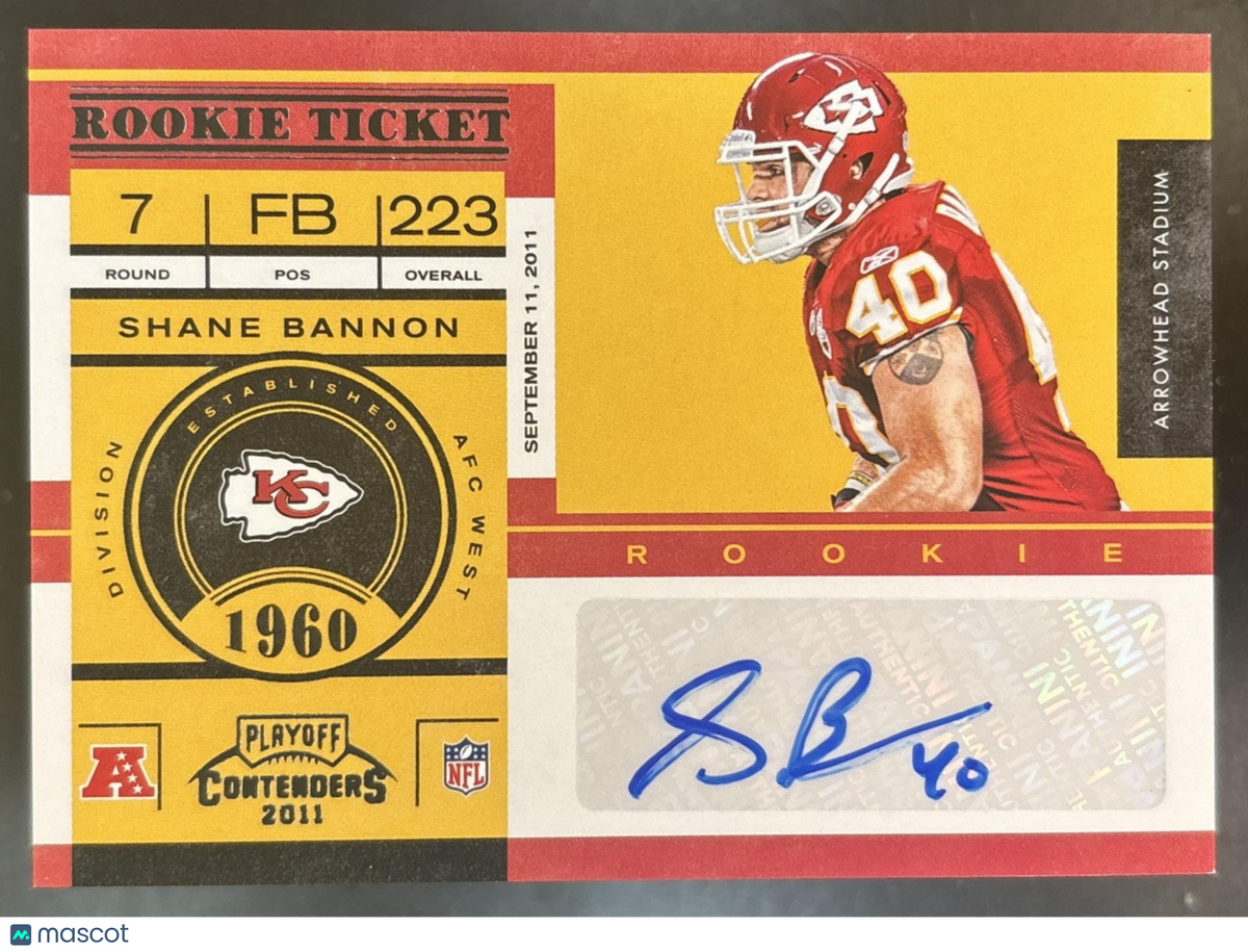2011 Panini Playoff Contenders Shane Bannon #177 RC Auto Kansas City Chiefs