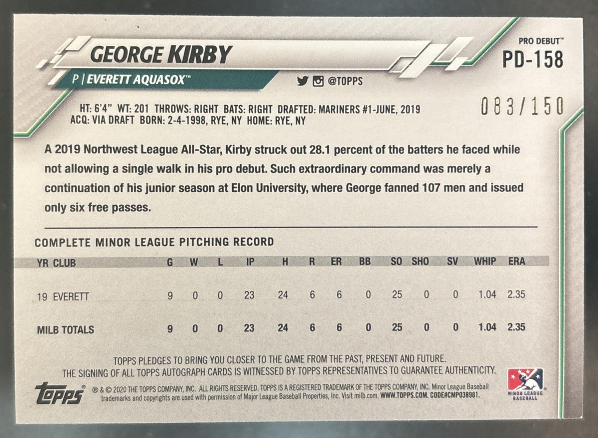 2020 Topps Pro Debut George Kirby Auto Blue /150 #PD-158