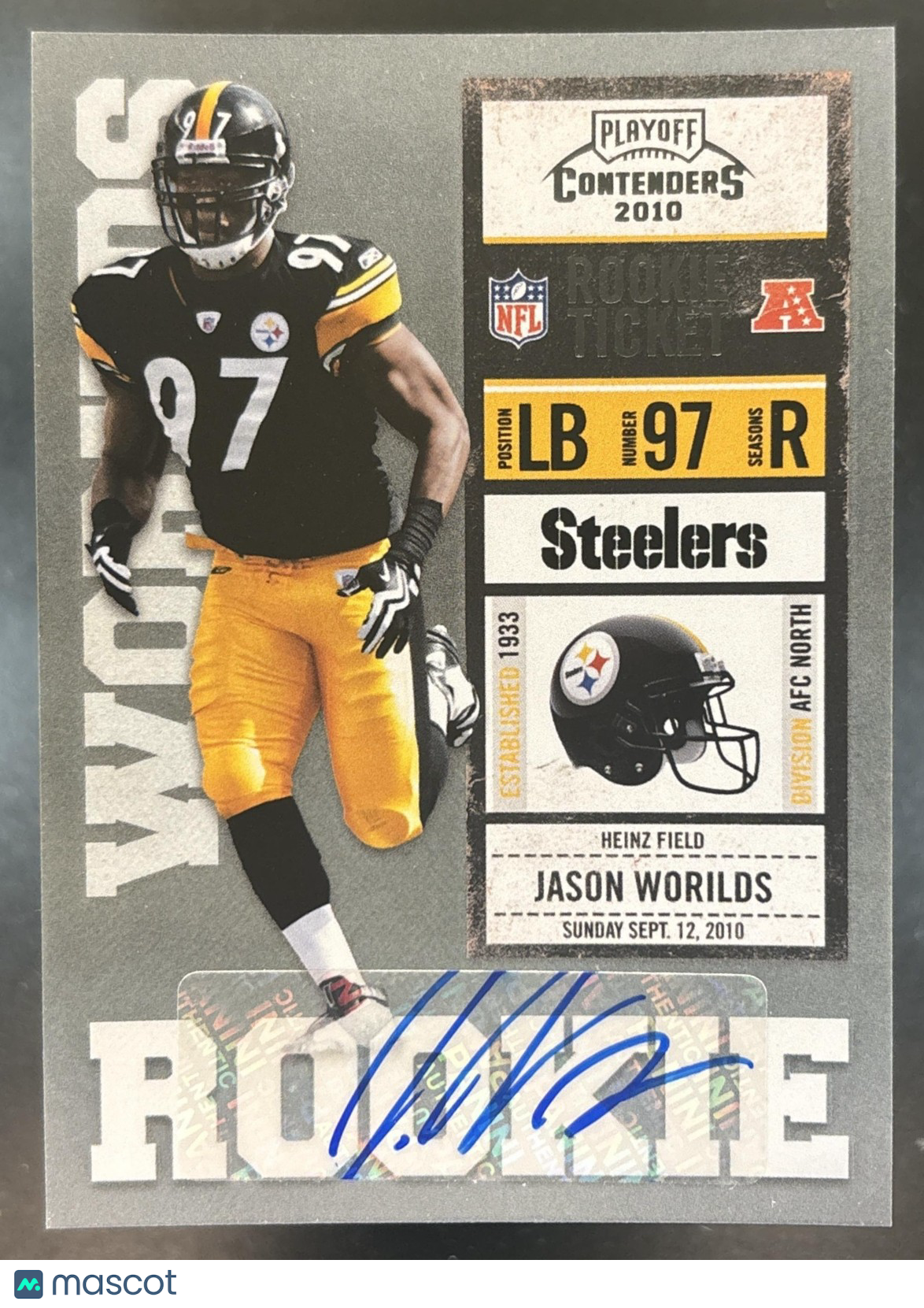 2010 Panini Playoff Contenders Jason Worilds #145 RC Auto Pittsburgh Steelers