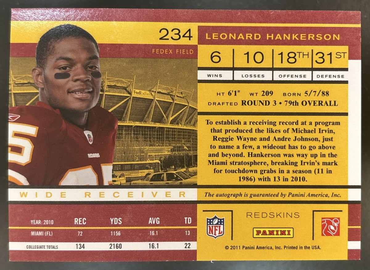 2011 Panini Playoff Contenders Leonard Hankerson #234 RC Auto Redskins