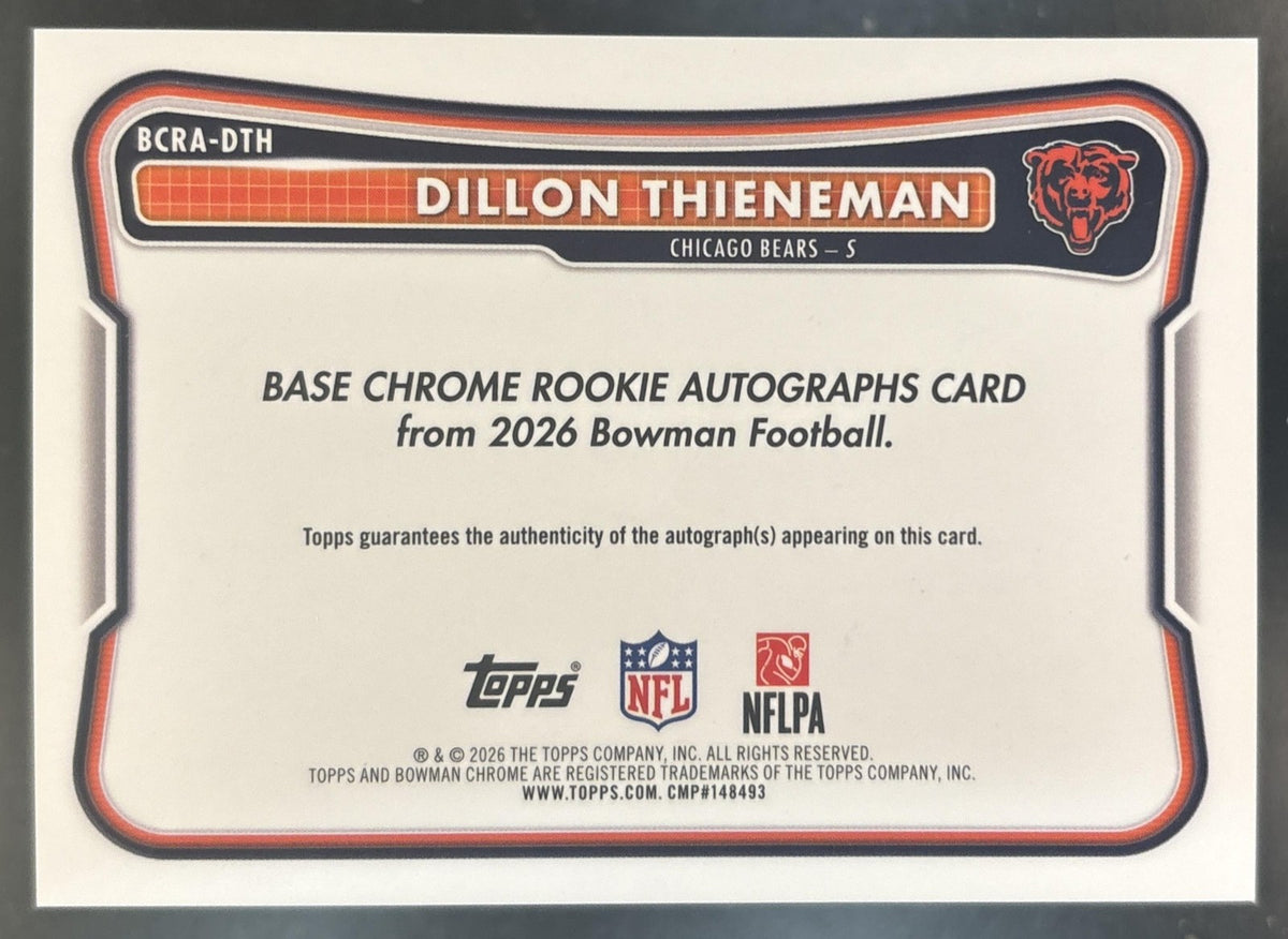 2026 Bowman Dillon Thieneman Chrome Rookie Auto #BCRA-DTH RC Chicago Bears