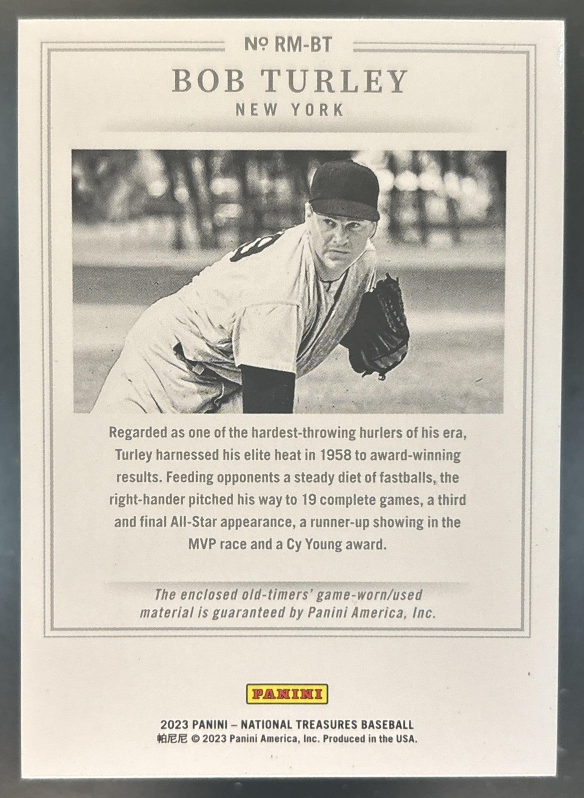 2023 National Treasures Bob Turley Retro Material /25 MEM New York Yankees