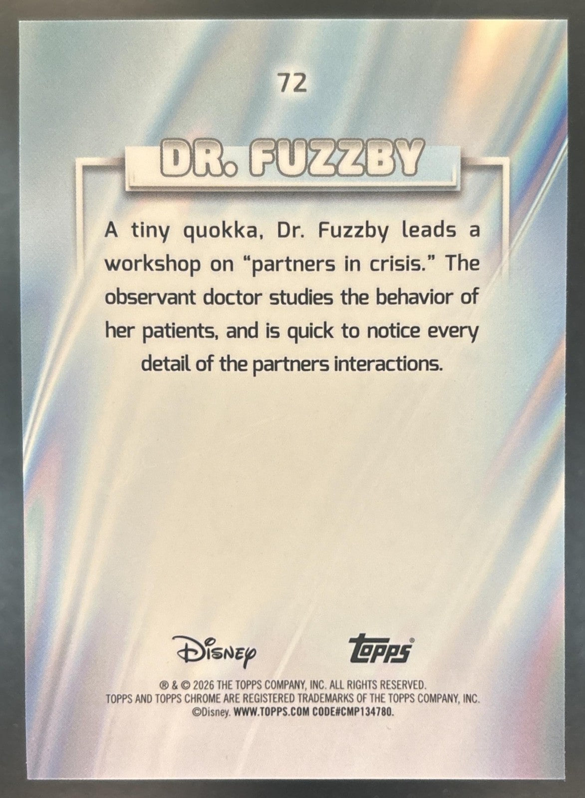 2026 Topps Chrome Disney Dr. Fuzzby Aqua Wave /199 #72 Debut Zootopia 2