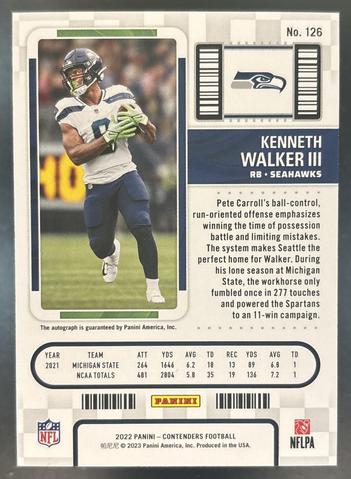 2022 Panini Zenith Kenneth Walker III RPS Preview Red /23 #126 RC Auto Seahawks