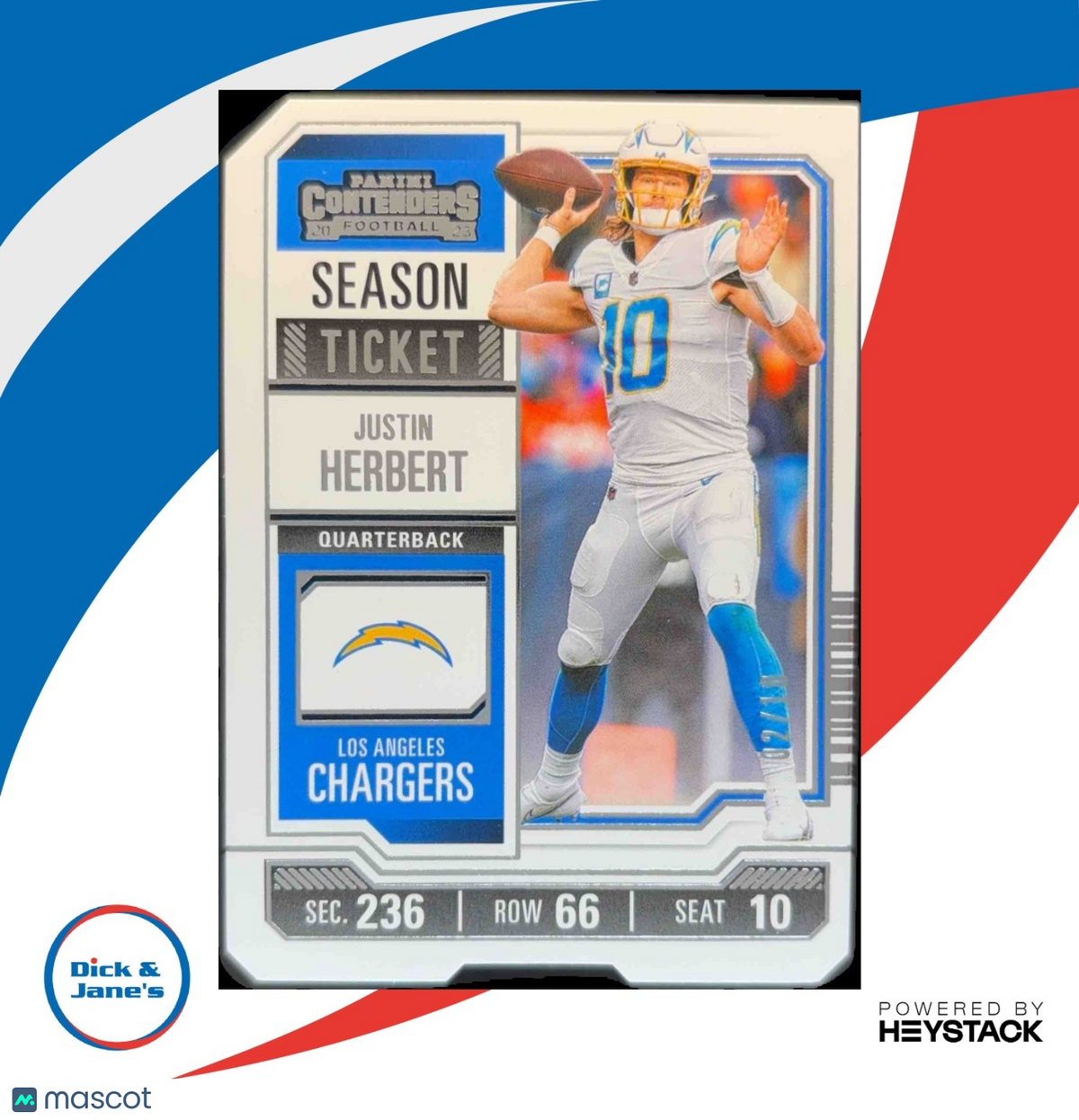 2023 Panini Contenders Justin Herbert Season Ticket Stub 2/10 #59 Chargers Rare!
