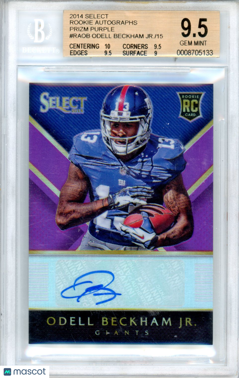 2014 Select Rookie Autographs Prizm Purple Odell Beckham Jr. /15 #RAOB BGS 9.5