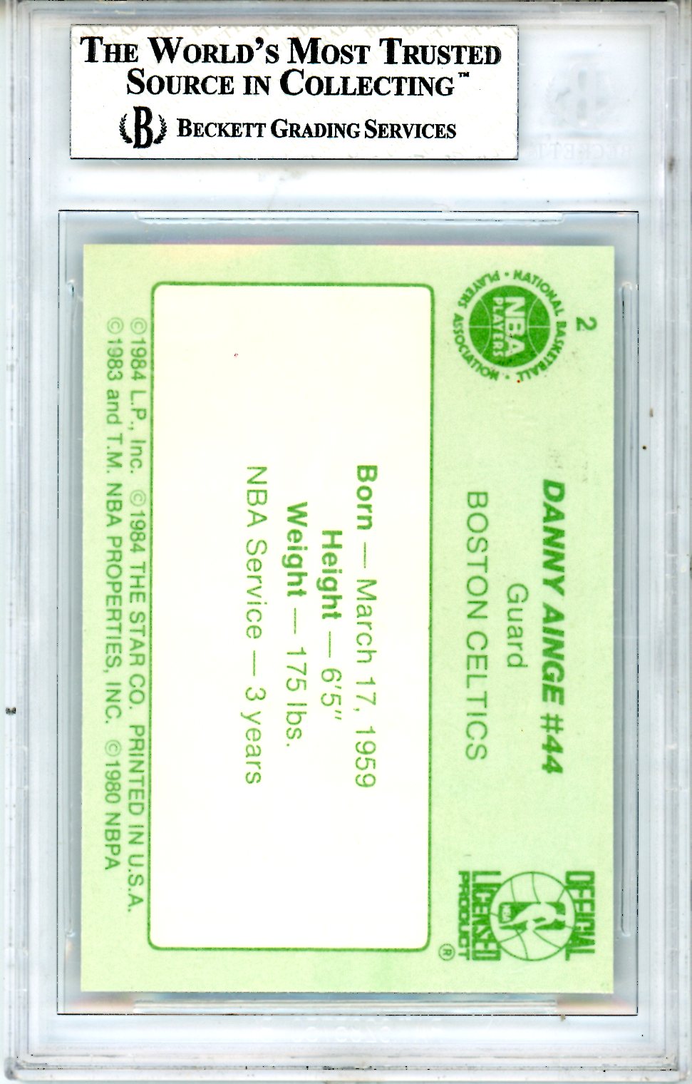 1984-85 Star Arena #A2 Danny Ainge BGS 8 NM-MT