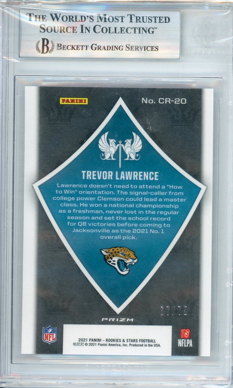 2021 Rookies and Stars Crusade Pink Trevor Lawrence #20 BGS 9