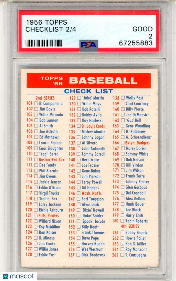 1956 Topps Checklist 2 PSA 2 Baseball