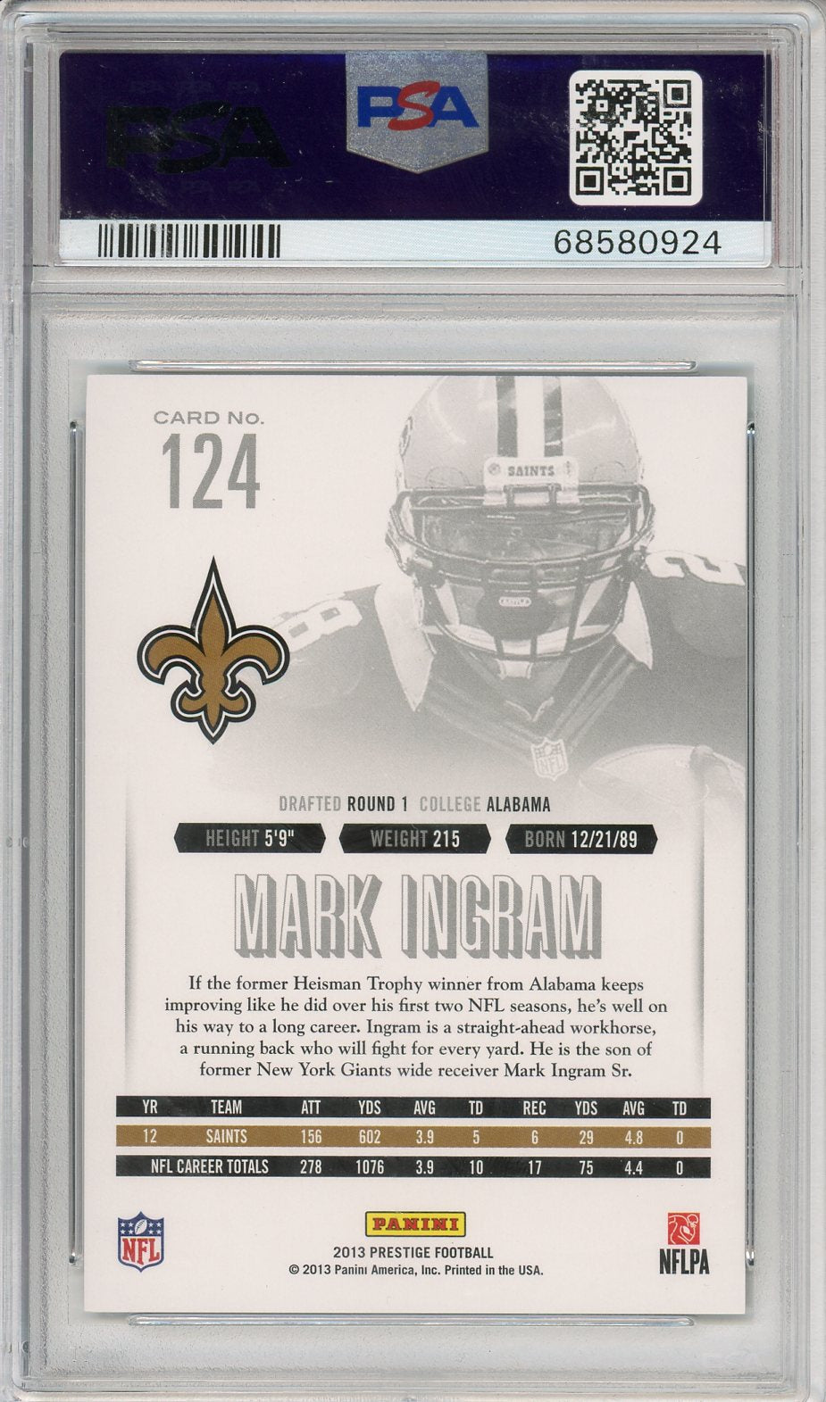 2013 Panini Prestige Mark Ingram Extra Points Green #124 PSA 9