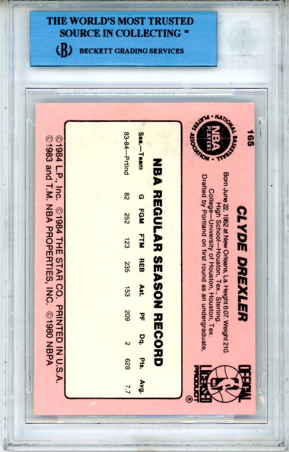 1984-95 #165 Clyde Drexler Authentic Altered BGS