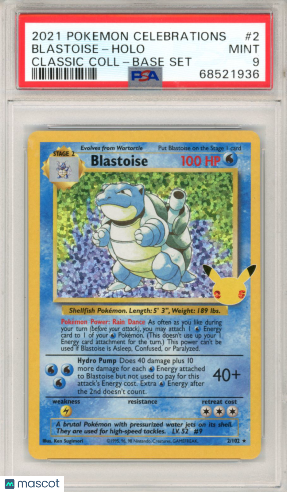 2021 Pokemon Celebrations Classic Collection Blastoise #2 PSA 9 MINT
