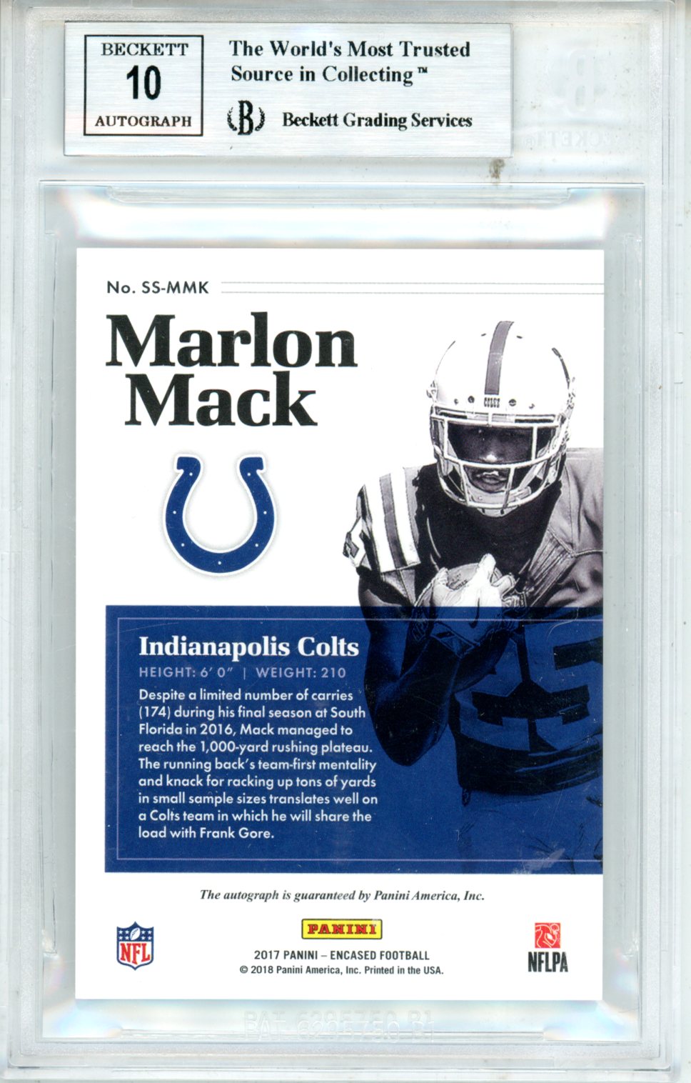 2017 Panini Encased Scripted Signatures Marlon Mack 15/75 BGS 9 MINT Colts