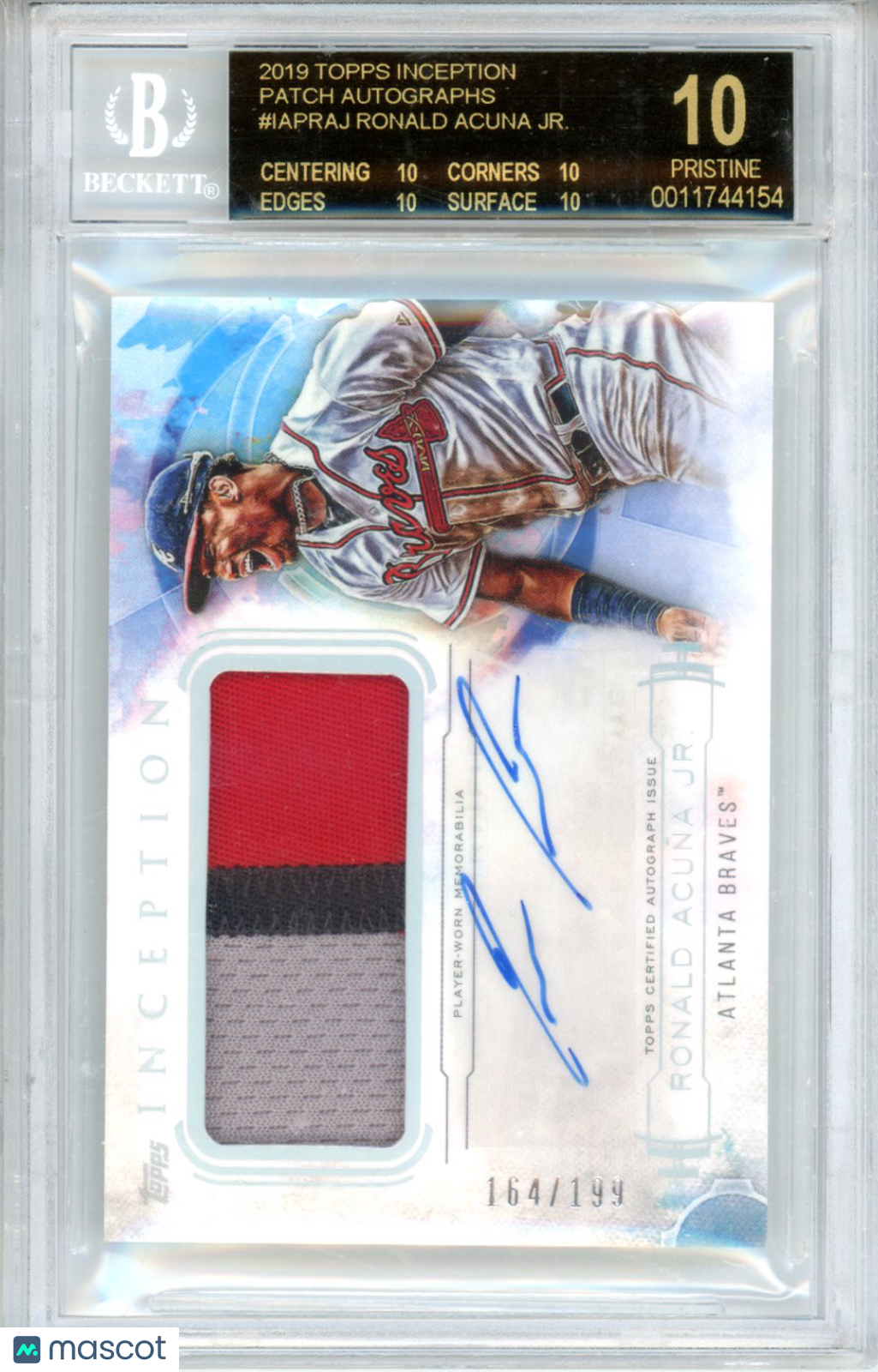 2019 Topps Inception Patch Auto Ronald Acuna Jr. /199 BGS 10 Black Label Braves