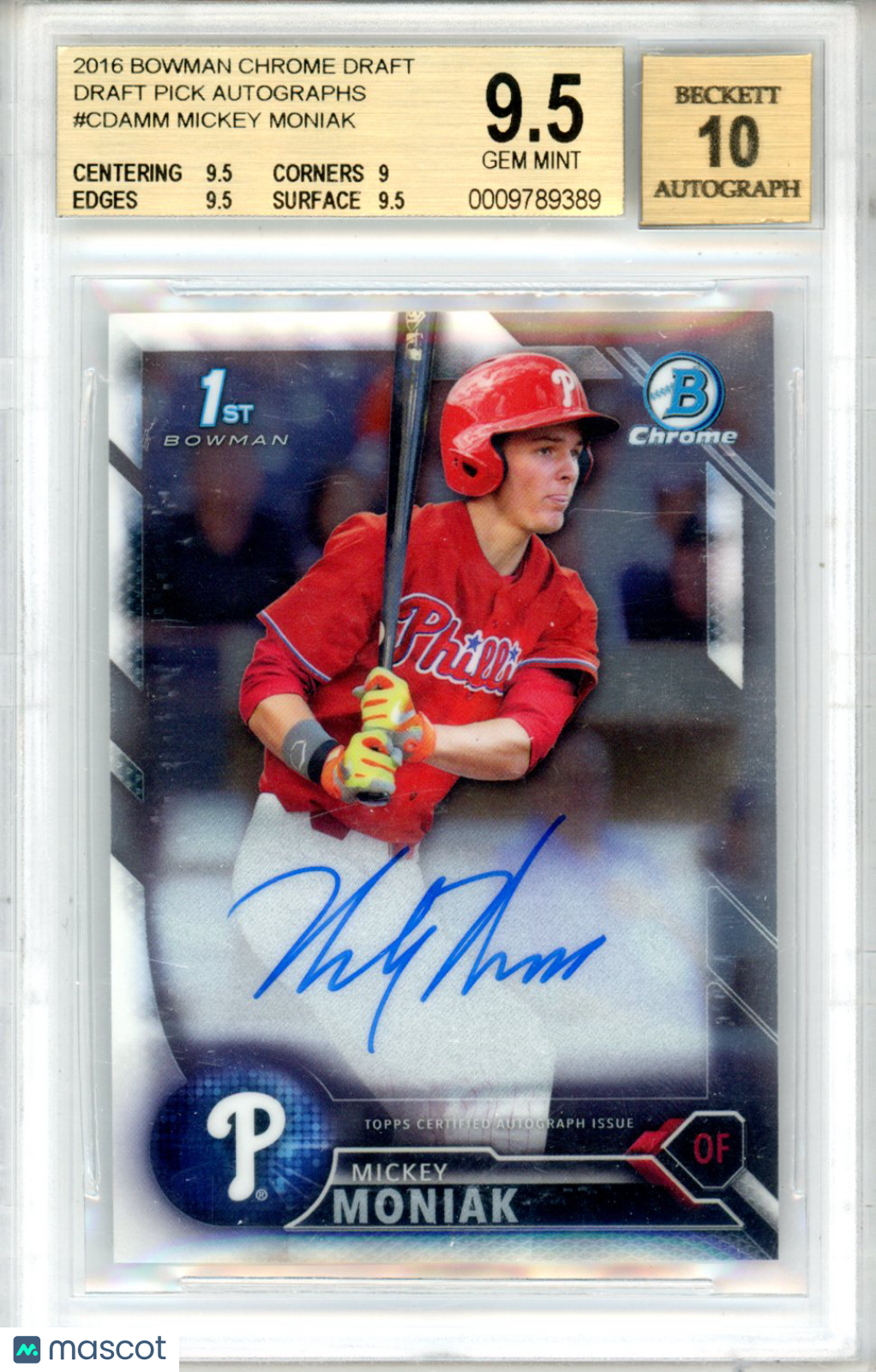 2016 Bowman Chrome Draft Mickey Moniak 1st Auto BGS 9.5